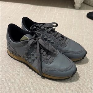 Valentino Women’s All Grey Leather + Suede Sneakers